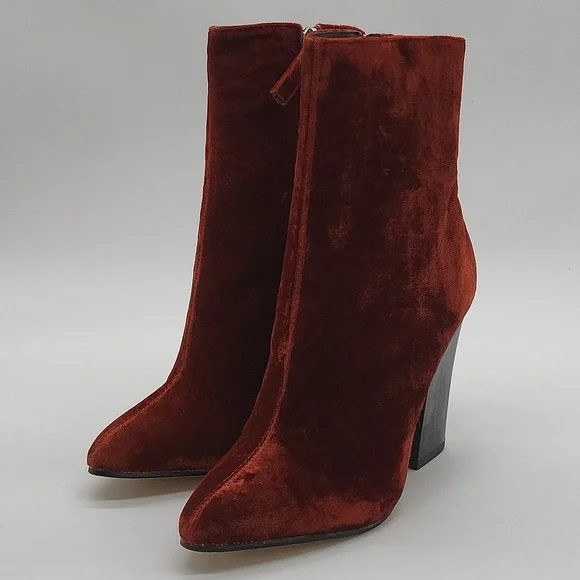 857- ZARA Burgundy Velvet Ankle Boots | Chunky Heel | Size 5.5 NWT - Picture 3 of 9